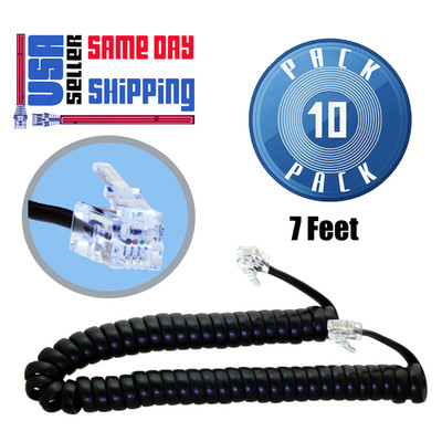 10 Pack Black 7 Foot Telephone Handset Cord Free Shipping Tuff Jacks