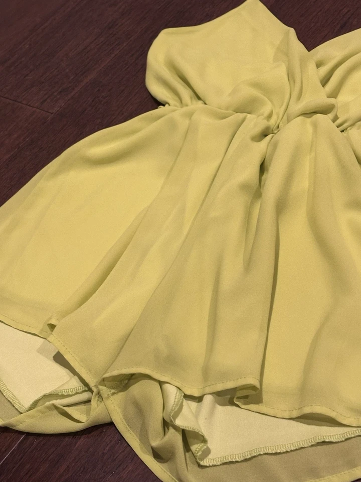A’Gaci Neon Green Halter Romper Size Small Made in USA Stretchy Chiffon Overlay - Image 2 of 4