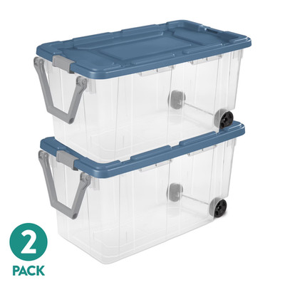 Sterilite 160 Qt Extra Large Wheeled Storage Bin Clear Latching Lid 2 Pack