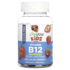 2 X Lifeable, Kids Vitamin B12 Gummies, Natural Strawberry, 500 mcg, 60 Gummies