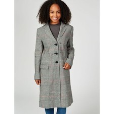 Helene Berman England Check College Coat Black/white Size 16 Bnwt