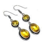 Yellow Citrine Gemstone Handmade 925 Sterling Silver Jewelry Earrings Size 1.45"