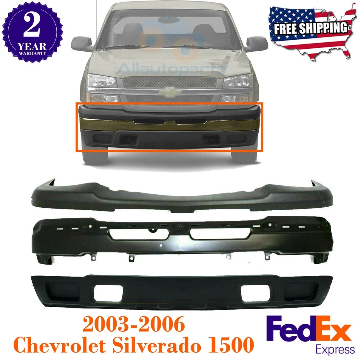Front Primed Black Bumper Replacement Kit For 2003 2006 Chevy