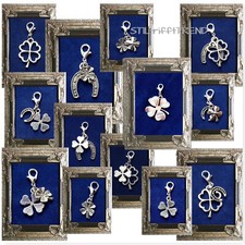 CHARM ANHÄNGER KLEEBLATT HUFEISEN GLÜCK mit 925 SILBER KARABINER ARMBAND+KETTE