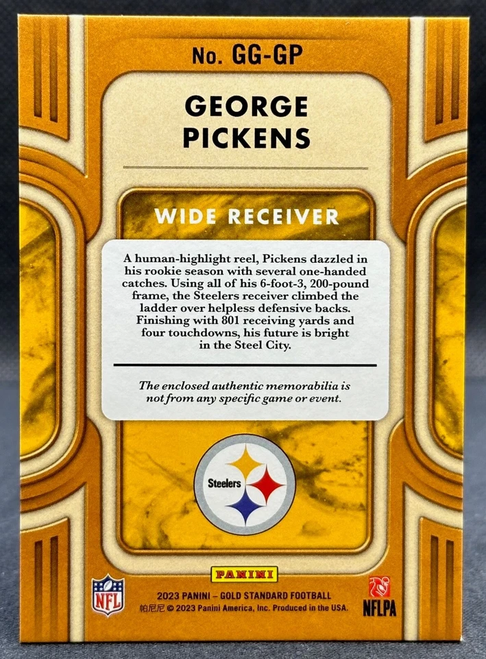 2023 Panini Gold Standard George Pickens Gold Gear Patch #238/299 Steelers - Image 2 of 3
