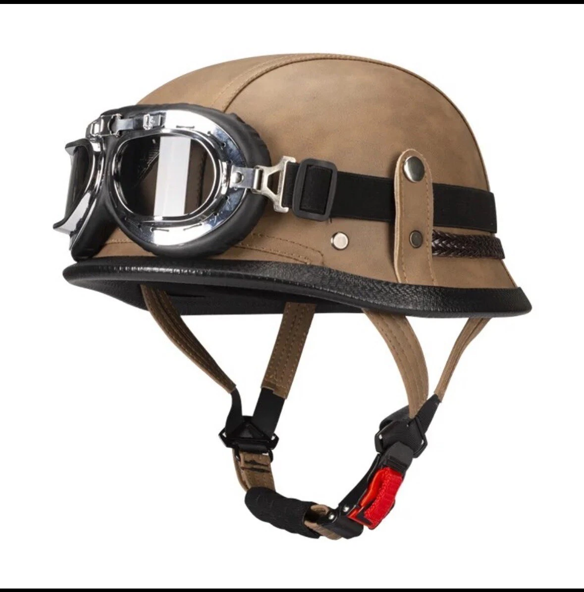 Brown German Style Motorcycle Helmet Thin Skull Cap Open Adult Men