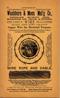 1892  Washburn & Moen Mnfg Co Iron Steel & Copper Wire Rope Cable WORCESTER MA