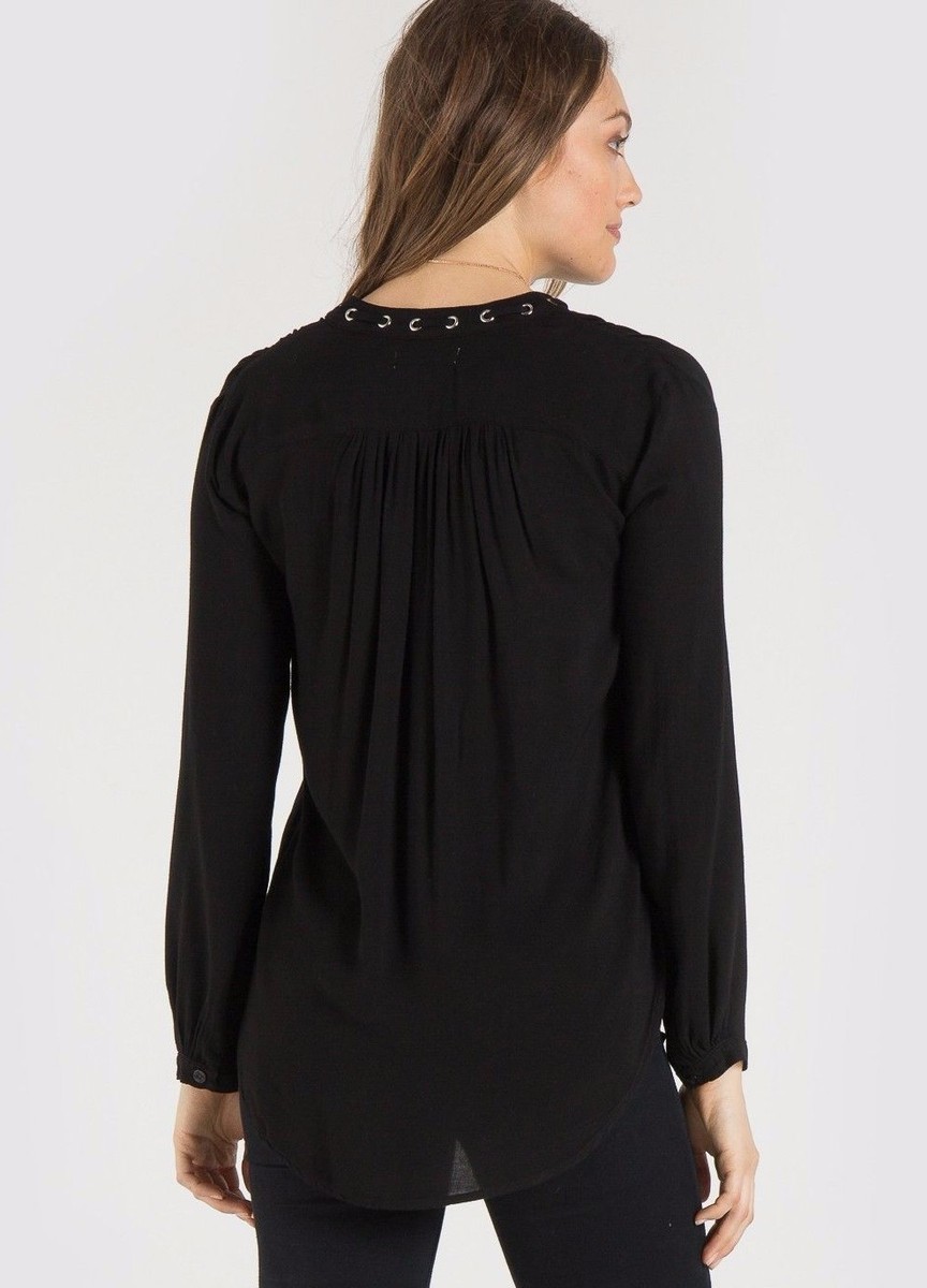 NEW CLOTH & STONE SzXS GROMMET TIE PULL OVER LONG SLEEVE HI-LOW