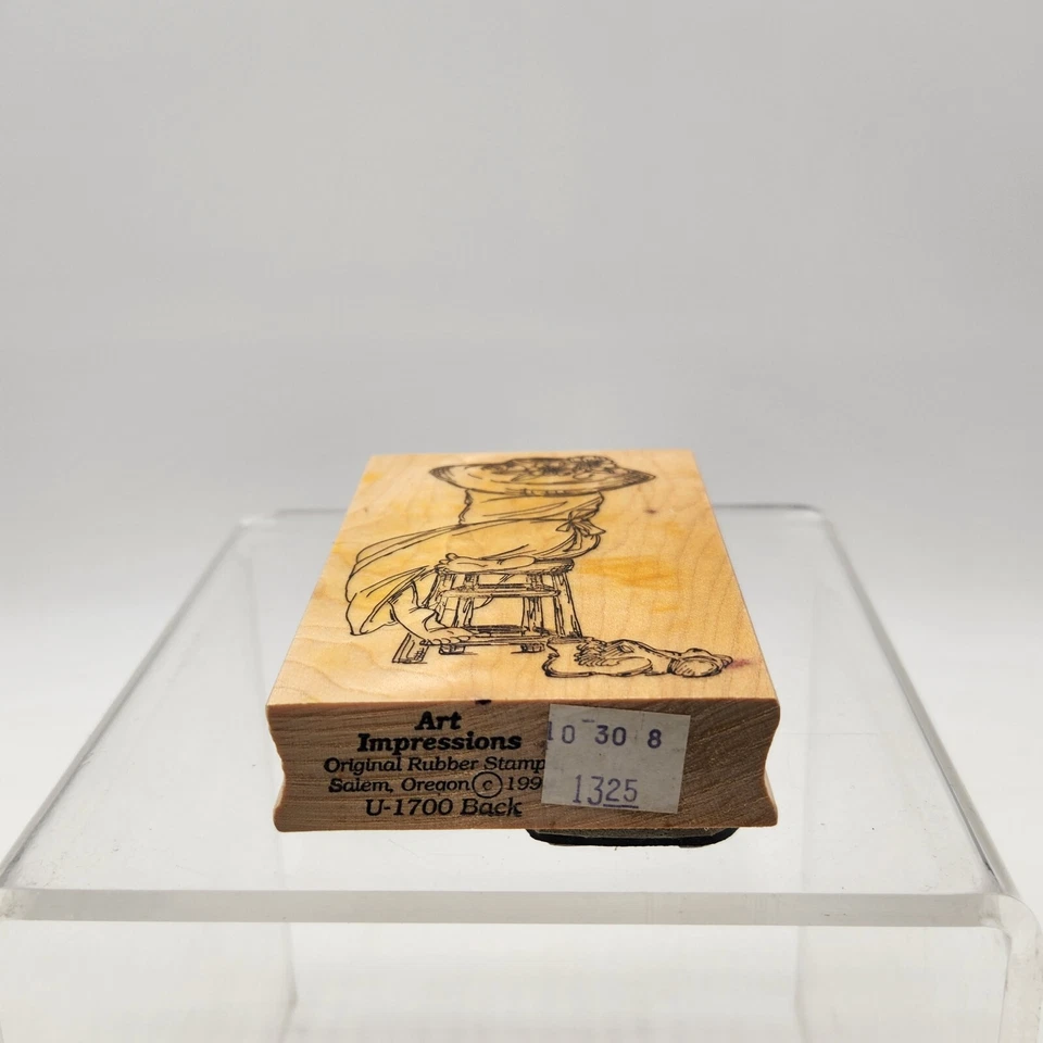 Impresiones artísticas U-1700 sello de goma montaje en madera espalda mujer en taburete vestido sombrero Foto 4 de 4