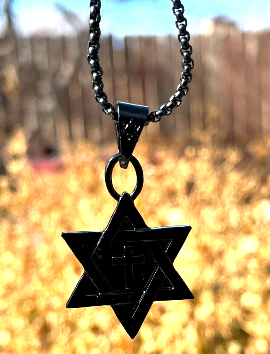 Star of David Christian Cross Black Steel Alloy Men's Unisex