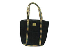Longaberger Corduroy Plaid Tote Bag Purse Black Tan Khaki Check Homestead 9.5x10