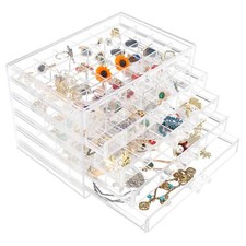 Clear Acrylic Jewelry Storage Box Earrings Holder with 5 Drawers for Beads Rings