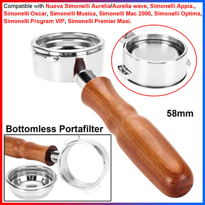 For Nuova Simonelli Aurelia - 58mm Wood + Stainless Steel Bottomless Portafilter