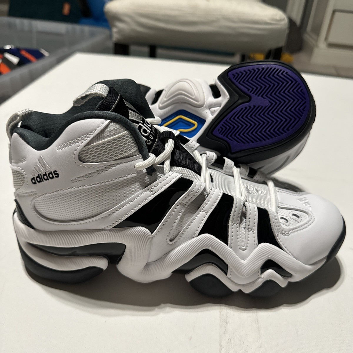 Adidas Crazy 8 Men's Shoes Cloud White Black Purple Kobe IE7198 Size 8