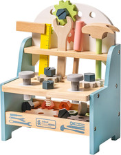 Mini Wooden Play Tool Workbench Set for Kids Toddlers - Construction Toys Gift f