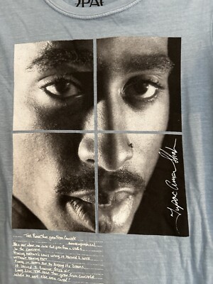 NWOT Men s Sz: S Light Blue Graphic Tupac Shakur Tee 90s Hip Hop 100% Cotton