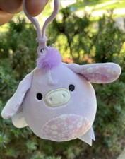 Squishmallow 3.5" Delzi Donkey Purple Flower Belly Easter Clip Plush New W Tag