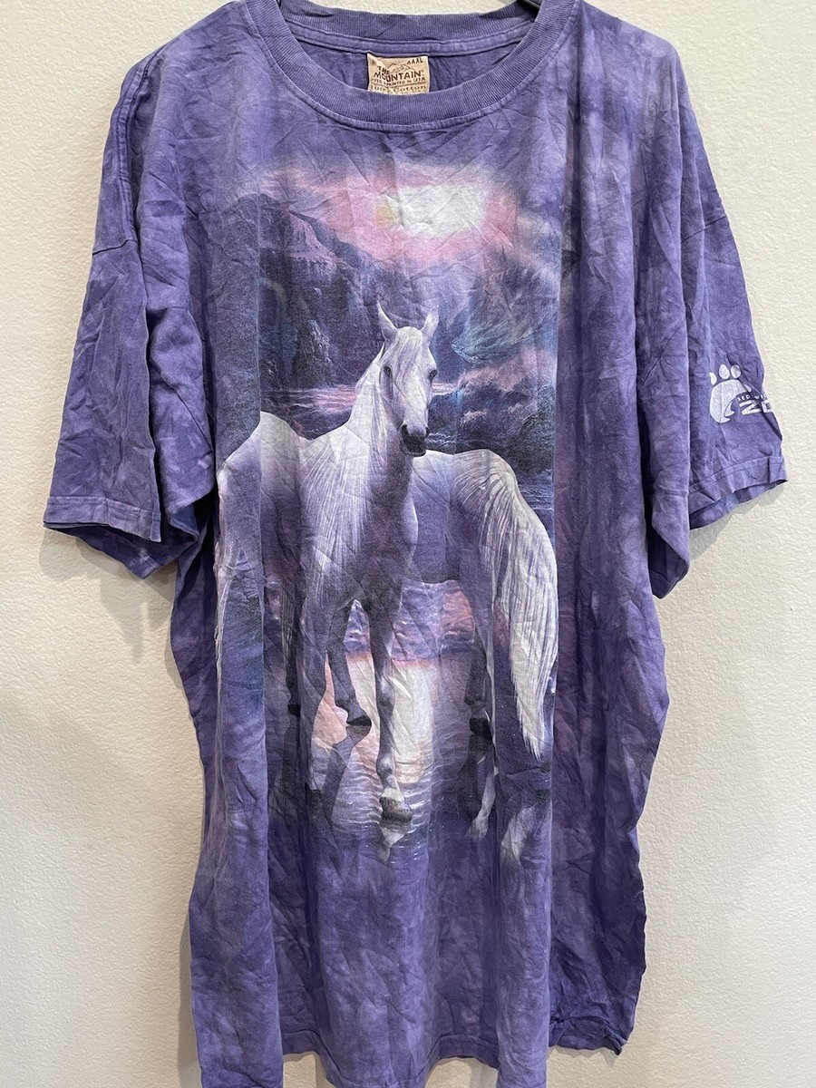 Vintage 2003 MOUNTAIN WHITE HORSES NATURE PURPLE TIEDYE SHIRT SIZE