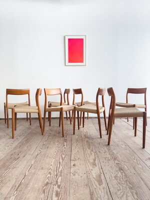 8 Dänische Mid Century Teak Stühle, Danish Design Niels Møller #77, J.L. Mollers