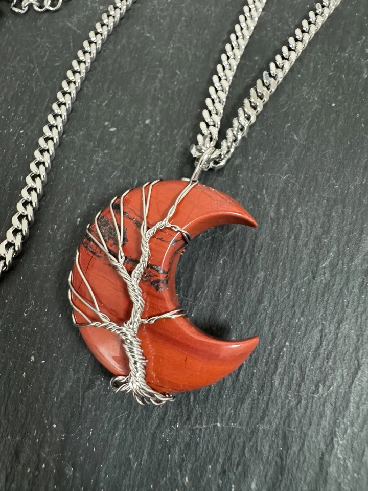 Roter Jaspis Anhänger & Kette 60+5 cm "Mondbaum" - Bild 2 von 4