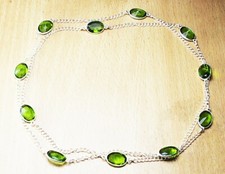 Green Peridot Gemstone Handmade 925 Sterling Silver Jewelry Necklace Sz 36"