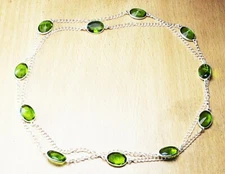 Green Peridot Gemstone Handmade 925 Sterling Silver Jewelry Necklace Sz 36"