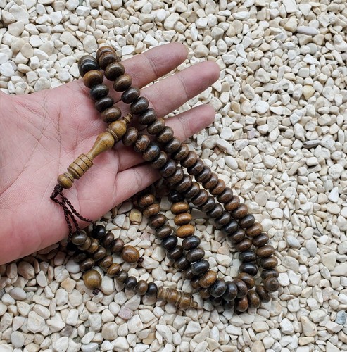 Rare 99 Roundel Beads Kemuning Hitam Islamic Tasbih Black Gold Wood Misbaha - Picture 2 of 8