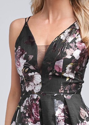 Crystal Doll Womens Black Floral Formal Evening Dress Gown Juniors 13 | eBay