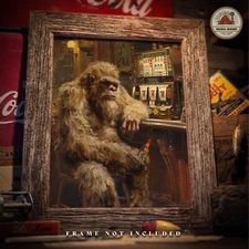 Casino Sasquatch Bigfoot Art Print Vintage Slot Machine Poker Game Room Artwork