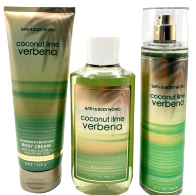 Bath Body Works COCONUT LIME VERBENA Mist Spray Body Wash Body Cream 3pc Set