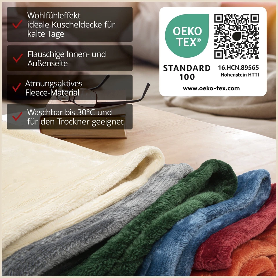 Kuscheldecke mit Ärmeln, Couchdecke, warme Ärmel-Fleecedecke Rot 150x180cm - Bild 4 von 4