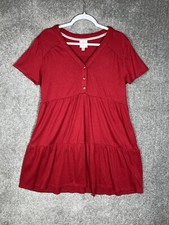 Knox Rose Tiered Tunic Shirt BOHO Dress Womens Sz XL Stretch Red V-Neck