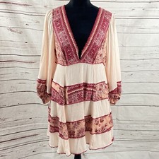 Free People Dress Women’s Large Pink/Red My Love Tea Combo Embroidered Mini