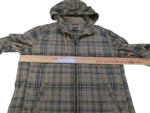 Men's Vintage 90s Timberland Beige & Black Plaid Cotton Jacket W/ Hood Sz XL - Picture 10 of 12