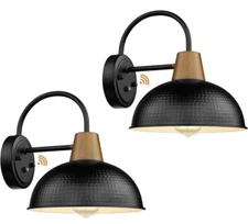 Dusk to Dawn Barn Lights 2 Pack, Wall Mounted, Outdoor Sconce Metal Shade, Black