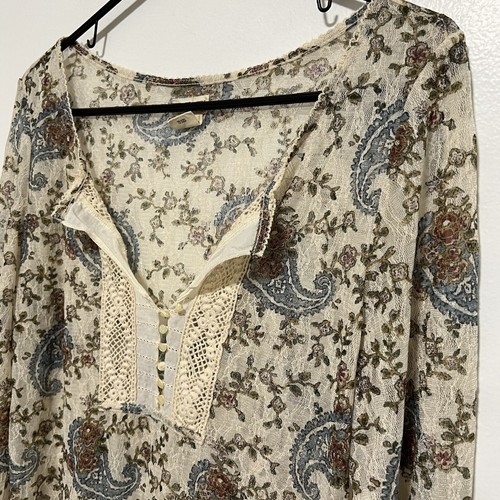 Denim and Supply Ralph Lauren Top Womens Size XL BlouseSheer Paisley Floral Lace - Picture 4 of 10