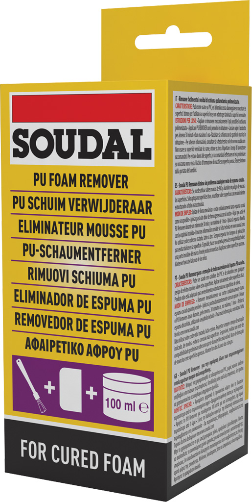 Soudal RIMUOVI SCHIUMA PU poliuretanica polimerizzata per pvc alluminio 100 ML