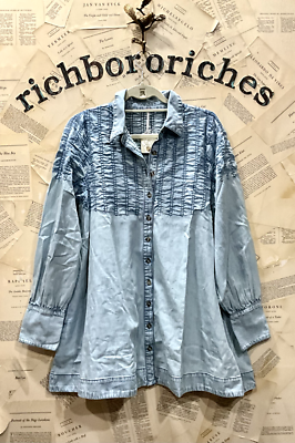 Free People Denim Find Me Now Mini Dress Buttons Smocked Glacier Blue S NWT  | eBay
