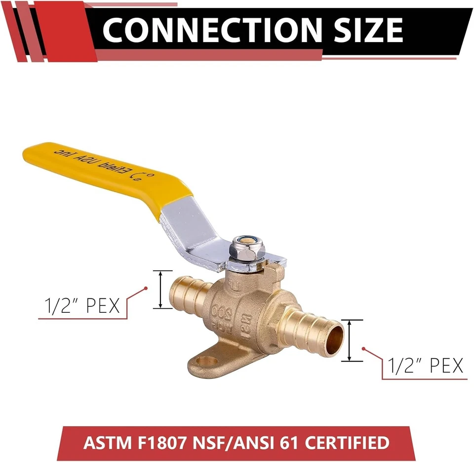 10 Pack 1/2" Pex Brass Ball Valve ASTM F1807 - Image 4 of 4