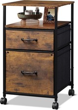 2 Drawer Mobile File Cabinet Rolling Printer Stand W/ Open Storage Shelf Fabric