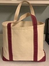 Vintage 90 s L.L. BEAN Boat Tote CANVAS BAG Magenta Accents Made In USA VGUC