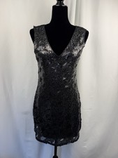 Express Black Sequin Bodycon Dress Womens Small V Neck Sleeveless Party Mini