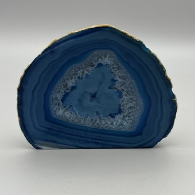 Polierte gefärbte blaue Achat Geode Scheibe 355g Quarz Kristall Mineral Probe