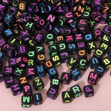 250 Black with Neon Color Assorted Alphabet Letter Cube Pony Beads 6X6mm