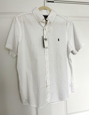 Polo Ralph Lauren Men's M White Solid Button-Down Short Sleeve Button-Up Shirt