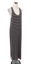 Madewell Women's Navy Blue Tan Striped Long Maxi Tank Dress Slit Racerback