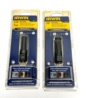 NEW Lot of 2 NEW Irwin 5/16'' 8mm & 3/8'' Bolt-Grip Impact Deep Well Extractor