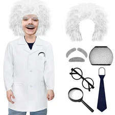 9 Pcs Kids Mad Scientist Costume Albert Einstein Costume with Wig 100th Day o...