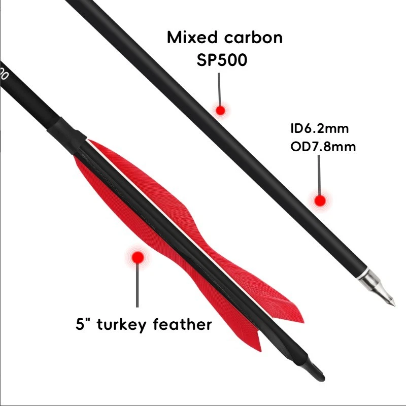 30" Carbon Arrows SP500 Natural Feather Recurve Bow Shoot Longbow Hunting Target - Image 3 of 4