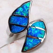 Australian Opal Inlay 925 Solid Genuine Sterling Silver Ring Jewelry Sz 8 TD3